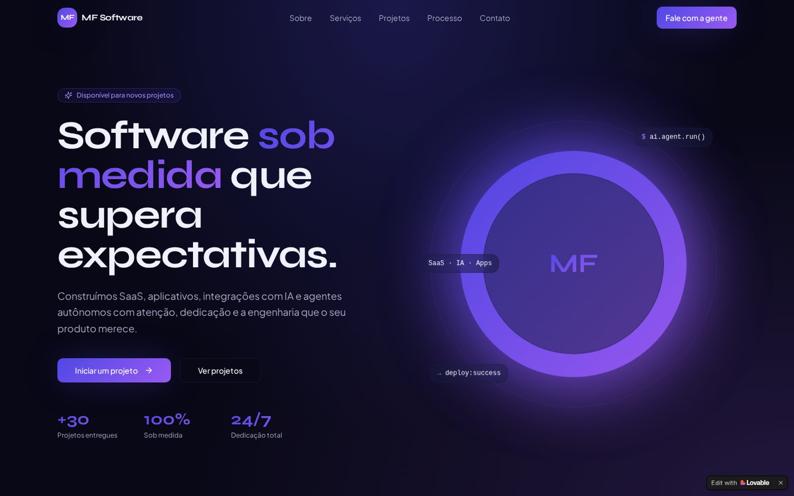 Home do site MF Software em versão desktop